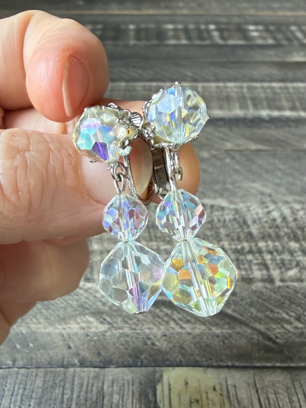Vintage Aurora Borealis Clip On Earrings